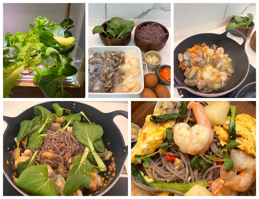 Seafood vermicelli collage.