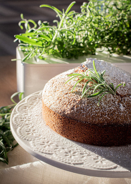 Olive oil cake with fresh rosemary